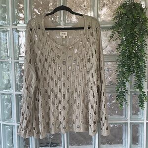 BiBi Taupe Open-Work Scoop Neck Knit Sweater